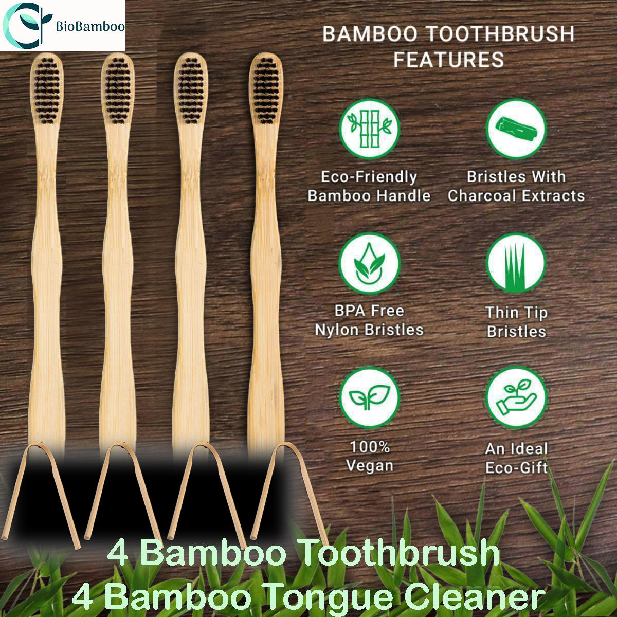 Bamboo Toothbrush with Neem-Charcoal Ultra Soft Bristles